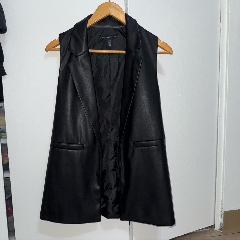 Sophisticated Faux Leather Vest with Draped Front